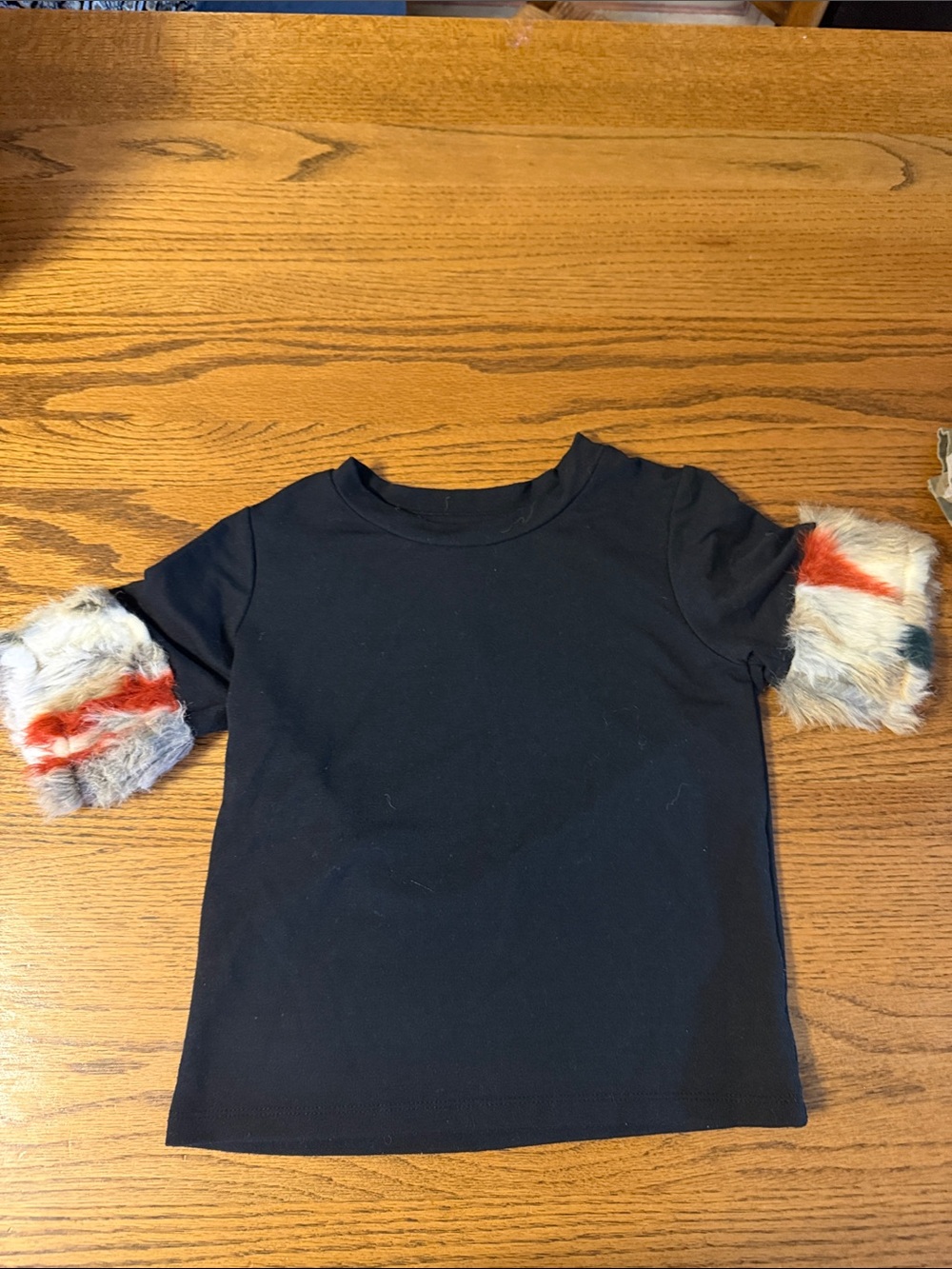 Say What Kids Black Short Sleeve Top with Faux Fur Cuffs